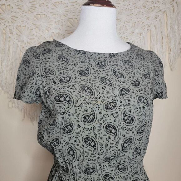Cotton On Short Sleeve Paisley Print Casual Dress Green Black Size Small - Picture 3 of 16